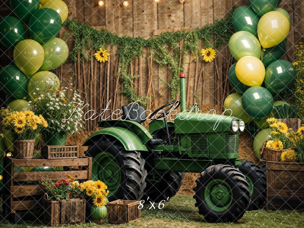 Kate Été Tournesols Vert Ballon Tracteur Toile de fond conçue par Emetselch - Kate Backdrop FR