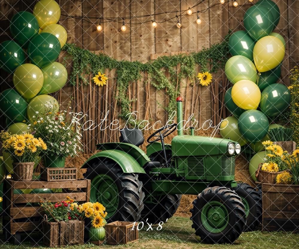 Kate Été Tournesols Vert Ballon Tracteur Toile de fond conçue par Emetselch - Kate Backdrop FR