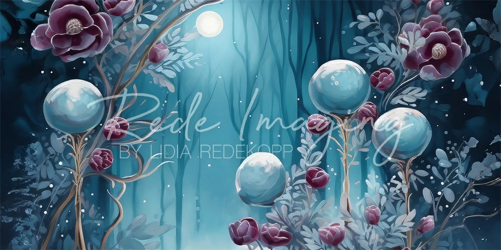 Kate Minuit Fleurs Bleu Forêt Toile de fond conçue par Lidia Redekopp - Kate Backdrop FR