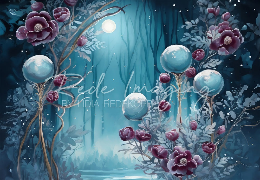 Kate Minuit Fleurs Bleu Forêt Toile de fond conçue par Lidia Redekopp - Kate Backdrop FR