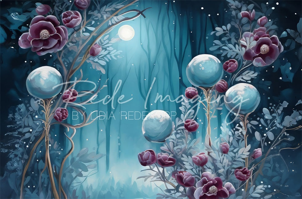 Kate Minuit Fleurs Bleu Forêt Toile de fond conçue par Lidia Redekopp - Kate Backdrop FR