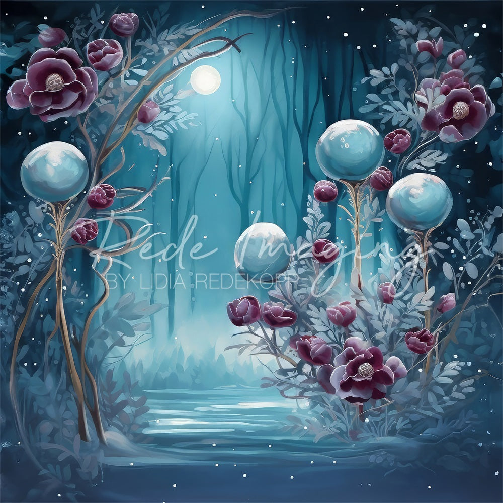 Kate Minuit Fleurs Bleu Forêt Toile de fond conçue par Lidia Redekopp - Kate Backdrop FR