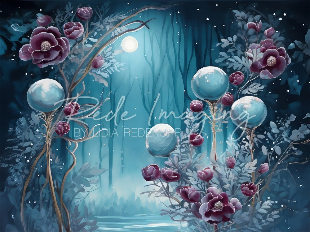 Kate Minuit Fleurs Bleu Forêt Toile de fond conçue par Lidia Redekopp - Kate Backdrop FR