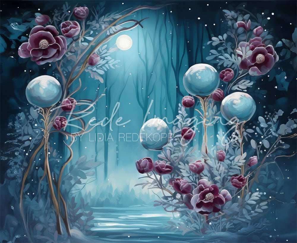 Kate Minuit Fleurs Bleu Forêt Toile de fond conçue par Lidia Redekopp - Kate Backdrop FR