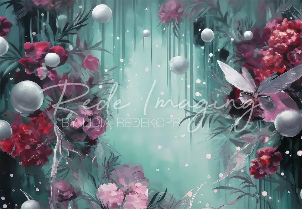 Kate Floral Mystique Vert foncé Toile de fond conçue par Lidia Redekopp - Kate Backdrop FR