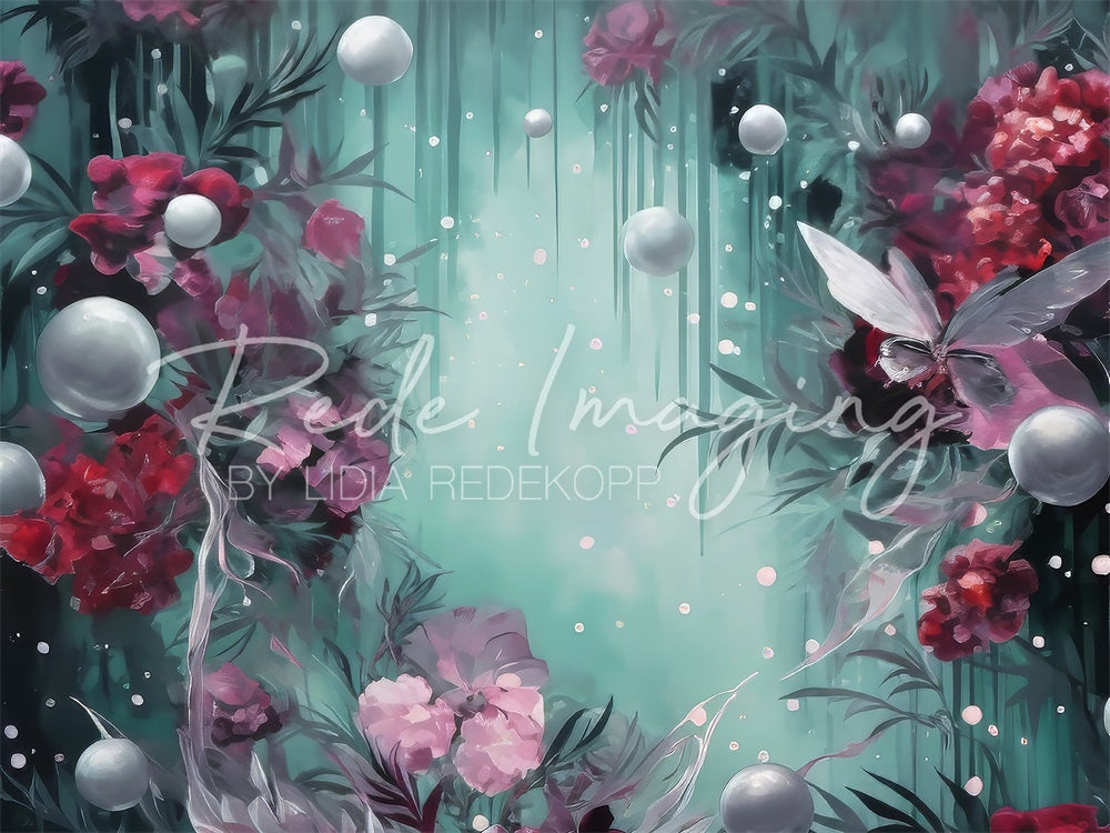 Kate Floral Mystique Vert foncé Toile de fond conçue par Lidia Redekopp - Kate Backdrop FR