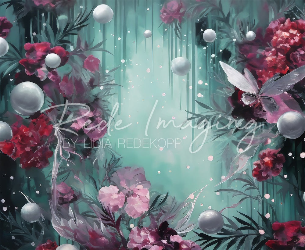 Kate Floral Mystique Vert foncé Toile de fond conçue par Lidia Redekopp - Kate Backdrop FR
