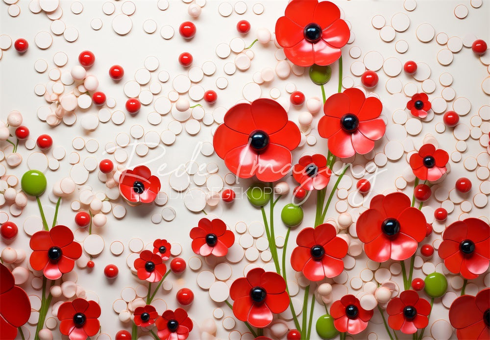 Kate Fleurs rouges Points blancs Toile de fond conçue par Lidia Redekopp - Kate Backdrop FR