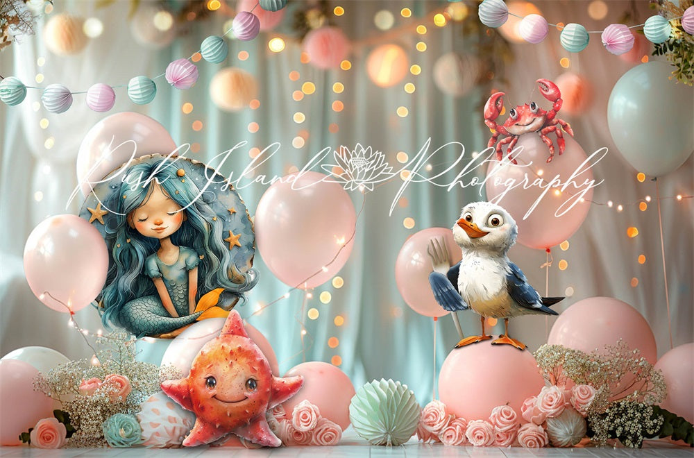 Kate Rêveur Sirène Conte de fée Ballons Toile de fond conçue par Laura Bybee - Kate Backdrop FR
