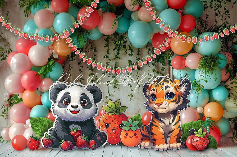 Kate Baie Panda Tigre Ballons Enfant Toile de fond conçue par Laura Bybee - Kate Backdrop FR