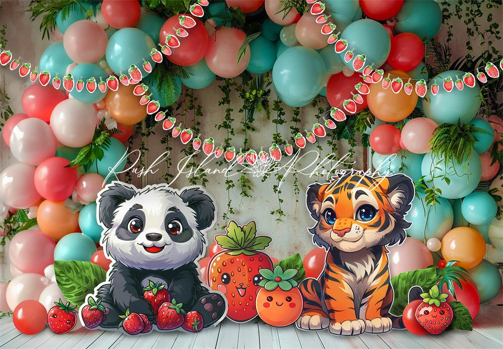 Kate Baie Panda Tigre Ballons Enfant Toile de fond conçue par Laura Bybee - Kate Backdrop FR