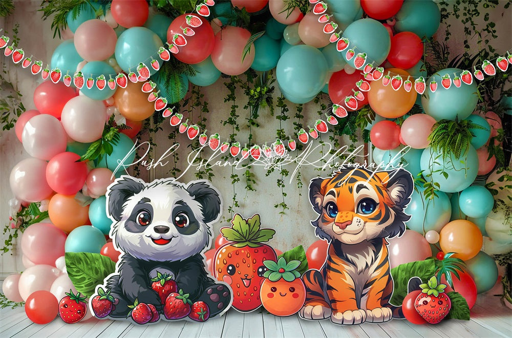 Kate Baie Panda Tigre Ballons Enfant Toile de fond conçue par Laura Bybee - Kate Backdrop FR