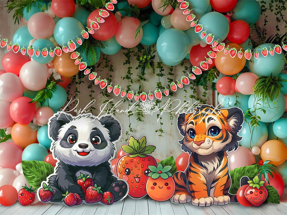 Kate Baie Panda Tigre Ballons Enfant Toile de fond conçue par Laura Bybee - Kate Backdrop FR