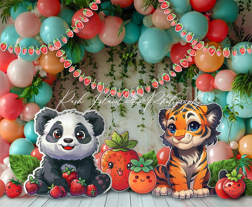 Kate Baie Panda Tigre Ballons Enfant Toile de fond conçue par Laura Bybee - Kate Backdrop FR