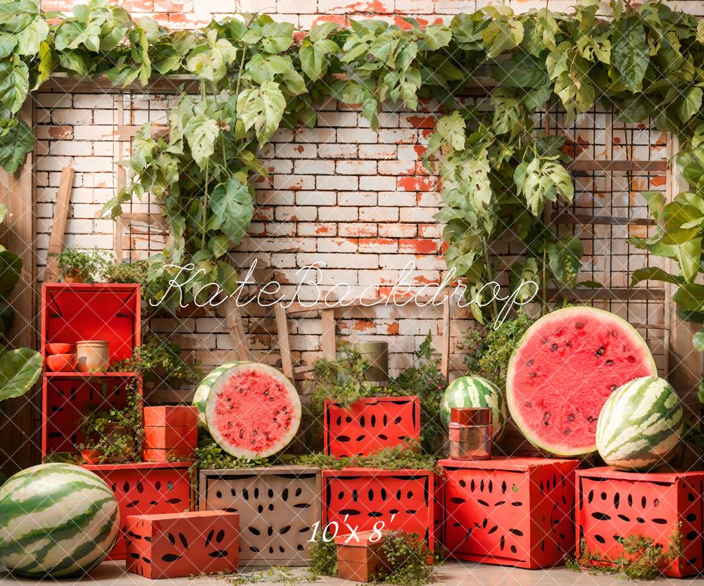Kate Été Plantes Mur de briques Pastèque Toile de fond conçue par Emetselch - Kate Backdrop FR