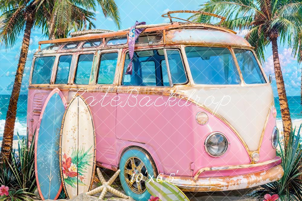 Kate Été Mer Planche de surf Voiture Rose Toile de fond conçue par Emetselch - Kate Backdrop FR