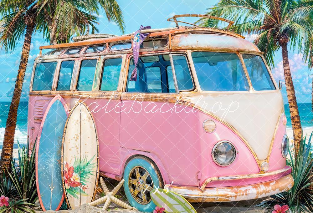 Kate Été Mer Planche de surf Voiture Rose Toile de fond conçue par Emetselch - Kate Backdrop FR