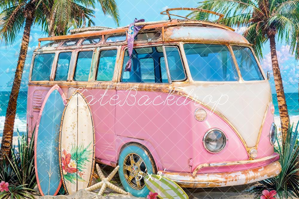 Kate Été Mer Planche de surf Voiture Rose Toile de fond conçue par Emetselch - Kate Backdrop FR