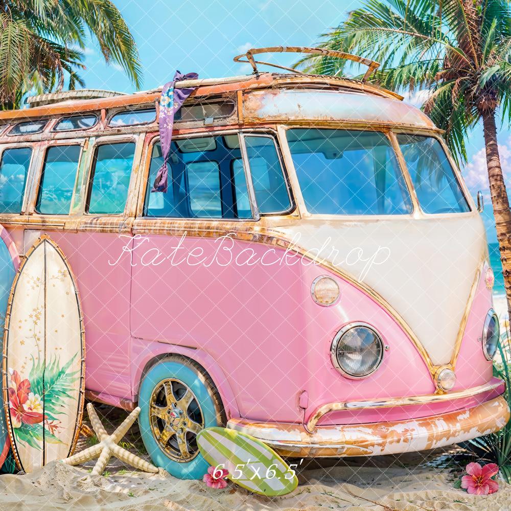 Kate Été Mer Planche de surf Voiture Rose Toile de fond conçue par Emetselch - Kate Backdrop FR