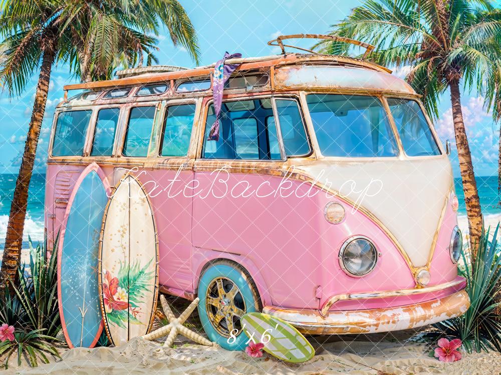Kate Été Mer Planche de surf Voiture Rose Toile de fond conçue par Emetselch - Kate Backdrop FR