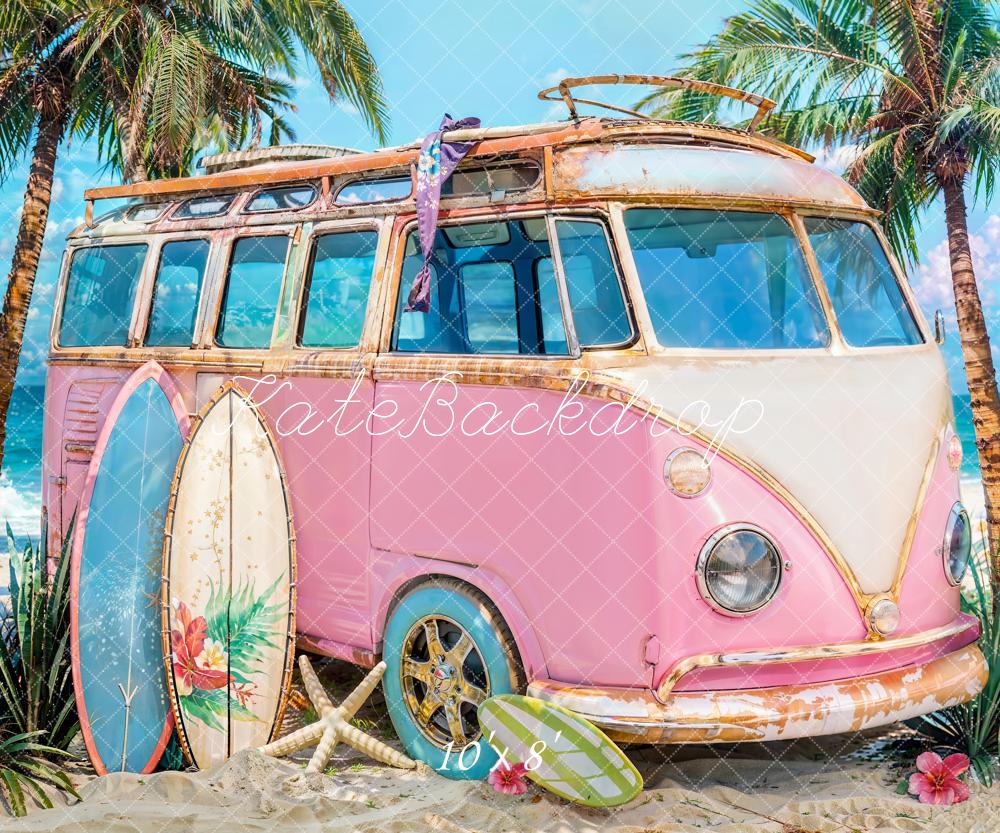 Kate Été Mer Planche de surf Voiture Rose Toile de fond conçue par Emetselch - Kate Backdrop FR