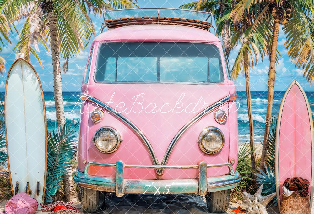 Kate Été Océan Planche de surf Voiture Rose Toile de fond conçue par Emetselch - Kate Backdrop FR