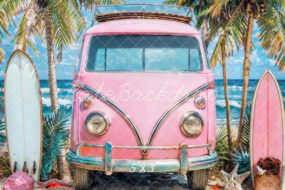 Kate Été Océan Planche de surf Voiture Rose Toile de fond conçue par Emetselch - Kate Backdrop FR