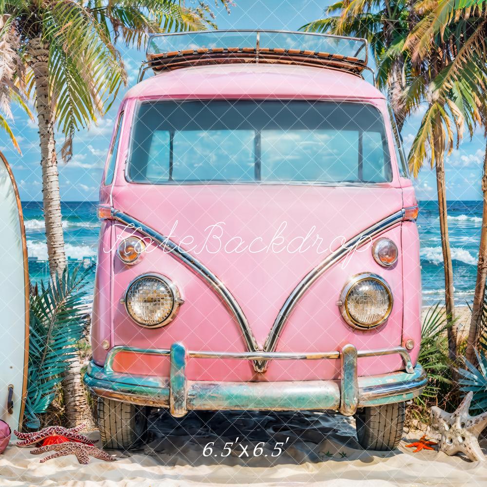 Kate Été Océan Planche de surf Voiture Rose Toile de fond conçue par Emetselch - Kate Backdrop FR