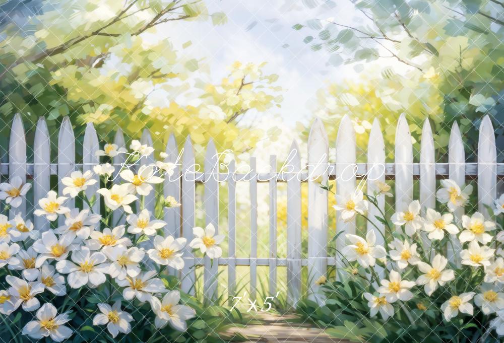 Kate Printemps Forêt Fleur Clôture en bois Toile de fond conçue par GQ - Kate Backdrop FR