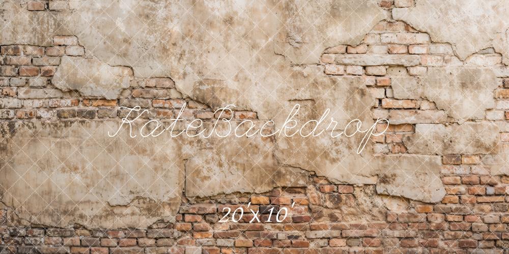 Kate Rétro Beige clair Mur de briques Endommagé Toile de fond conçue par Kate Image - Kate Backdrop FR