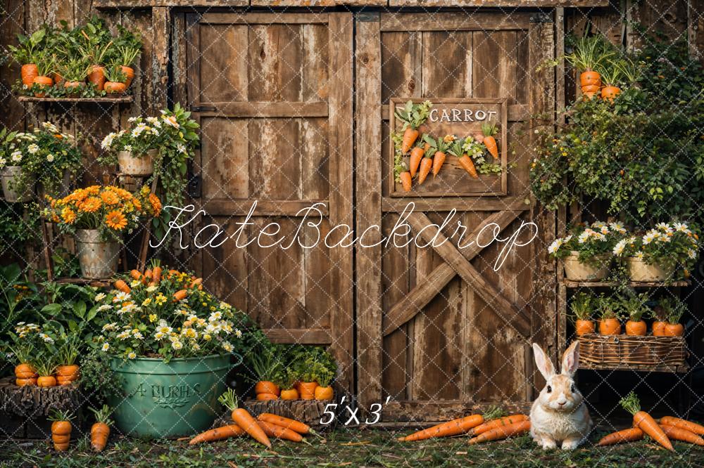 Kate Pâques Carotte Lapin Brun Porte en bois Toile de fond conçue par Emetselch - Kate Backdrop FR