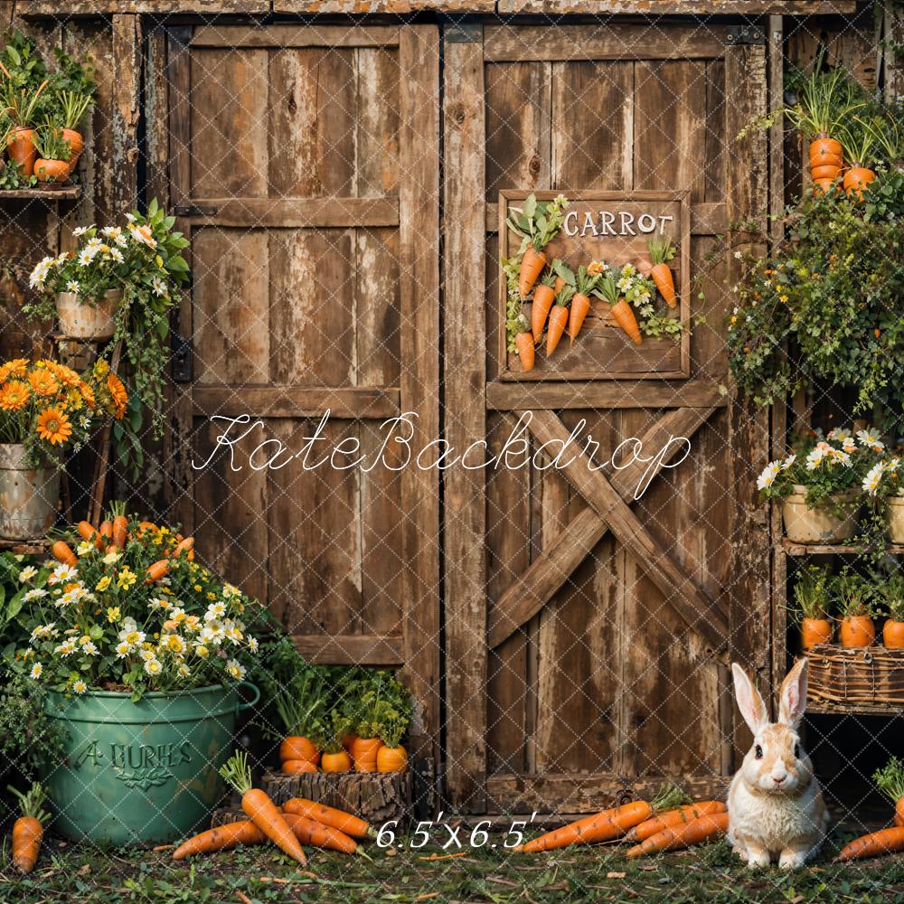 Kate Pâques Carotte Lapin Brun Porte en bois Toile de fond conçue par Emetselch - Kate Backdrop FR