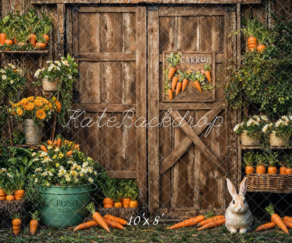 Kate Pâques Carotte Lapin Brun Porte en bois Toile de fond conçue par Emetselch - Kate Backdrop FR