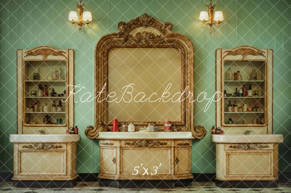 Kate Intérieur Rétro Salon de beauté Mur Vert Toile de fond conçue par Emetselch - Kate Backdrop FR