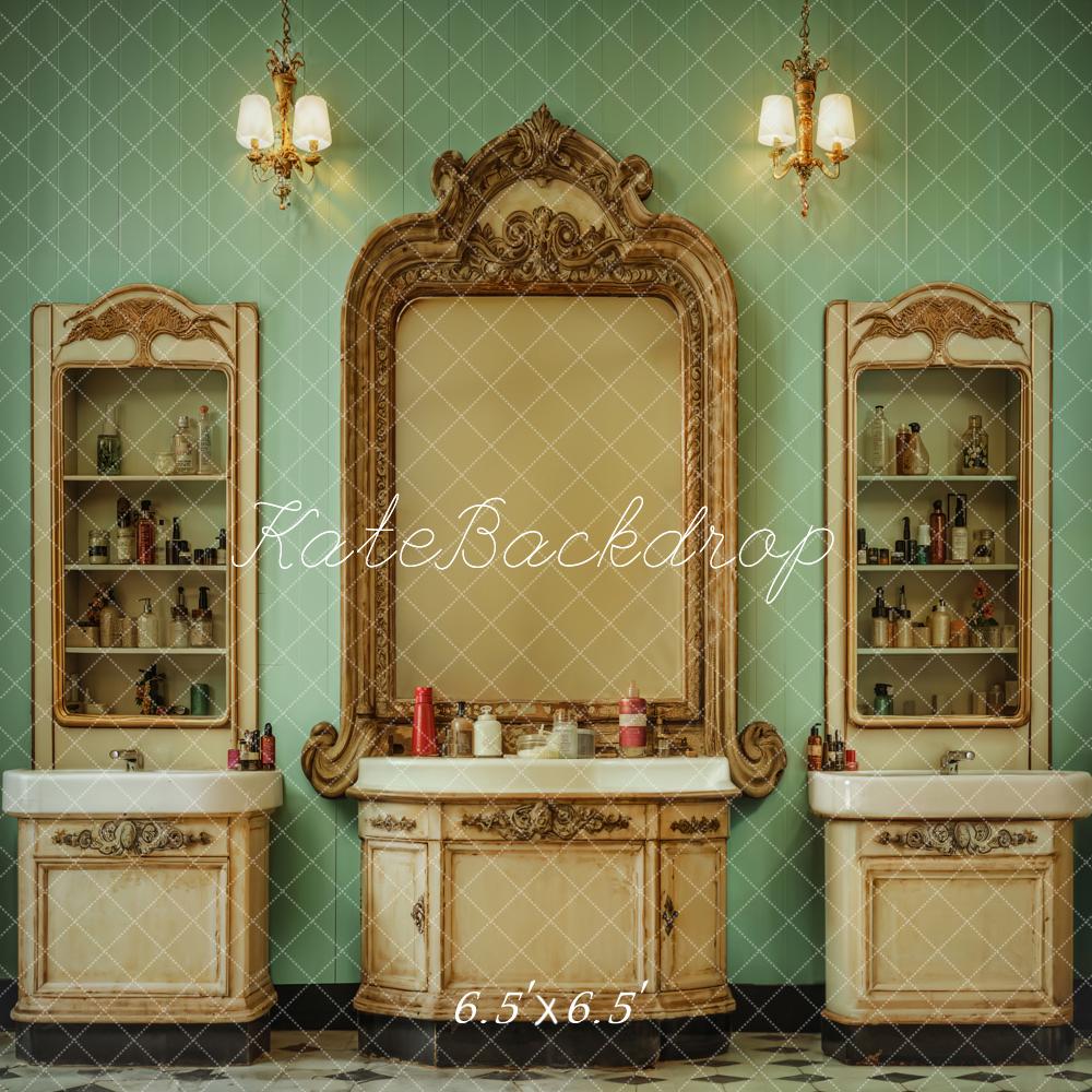 Kate Intérieur Rétro Salon de beauté Mur Vert Toile de fond conçue par Emetselch - Kate Backdrop FR