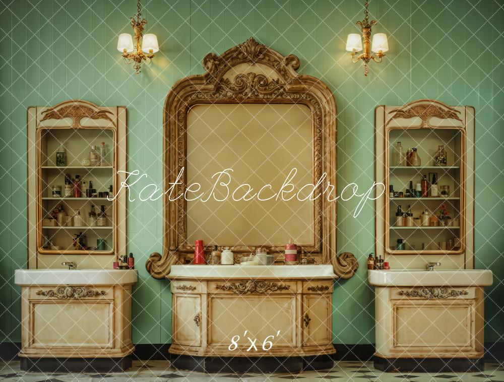 Kate Intérieur Rétro Salon de beauté Mur Vert Toile de fond conçue par Emetselch - Kate Backdrop FR