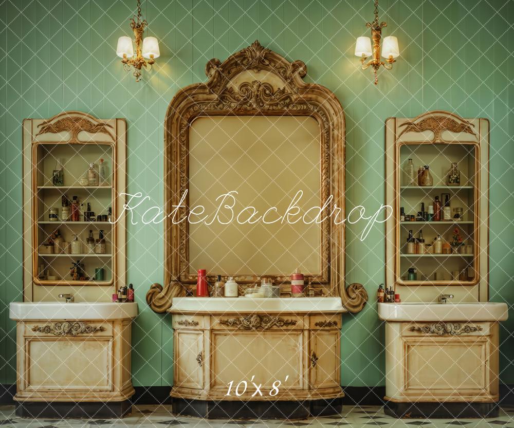 Kate Intérieur Rétro Salon de beauté Mur Vert Toile de fond conçue par Emetselch - Kate Backdrop FR