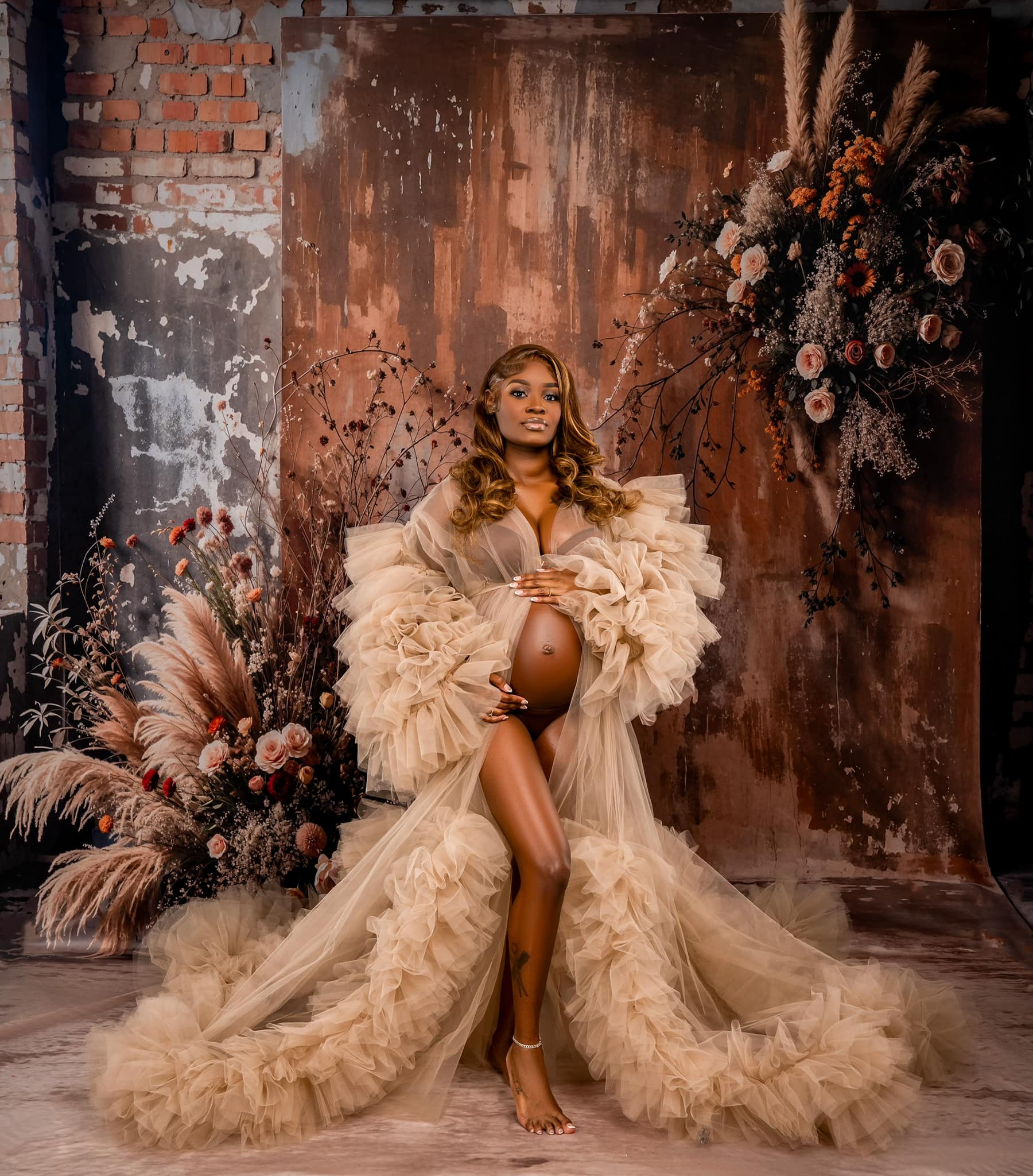 Kate Bohème Fleur séchée Vieux Brique Roseau Toile de fond conçue par Emetselch - Kate Backdrop FR