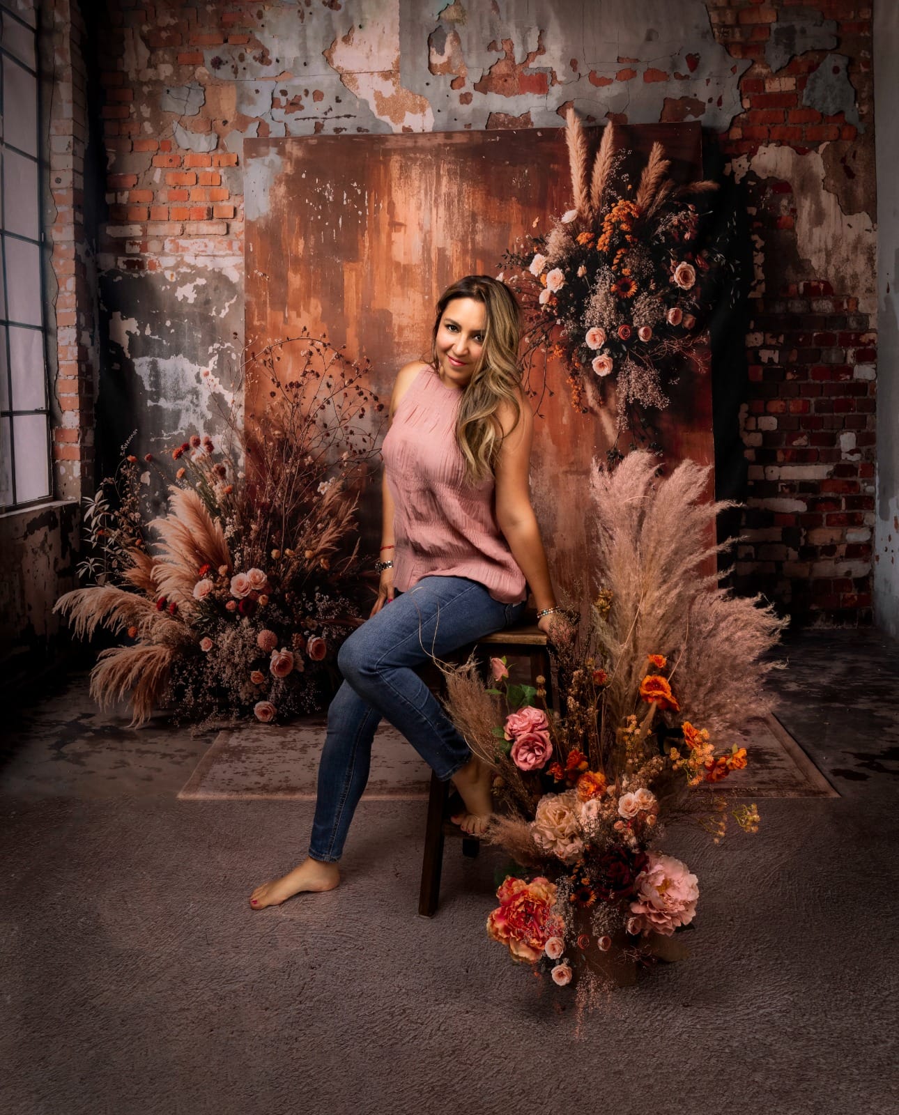 Kate Bohème Fleur séchée Vieux Brique Roseau Toile de fond conçue par Emetselch - Kate Backdrop FR