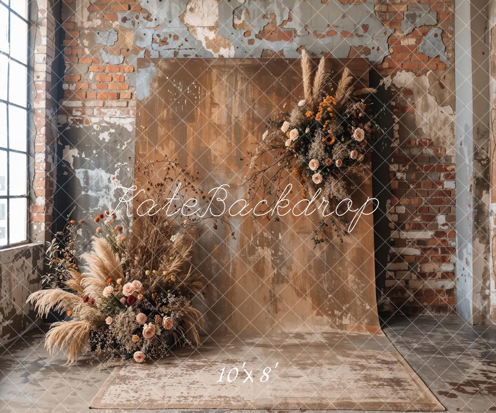 Kate Bohème Fleur séchée Vieux Brique Roseau Toile de fond conçue par Emetselch - Kate Backdrop FR