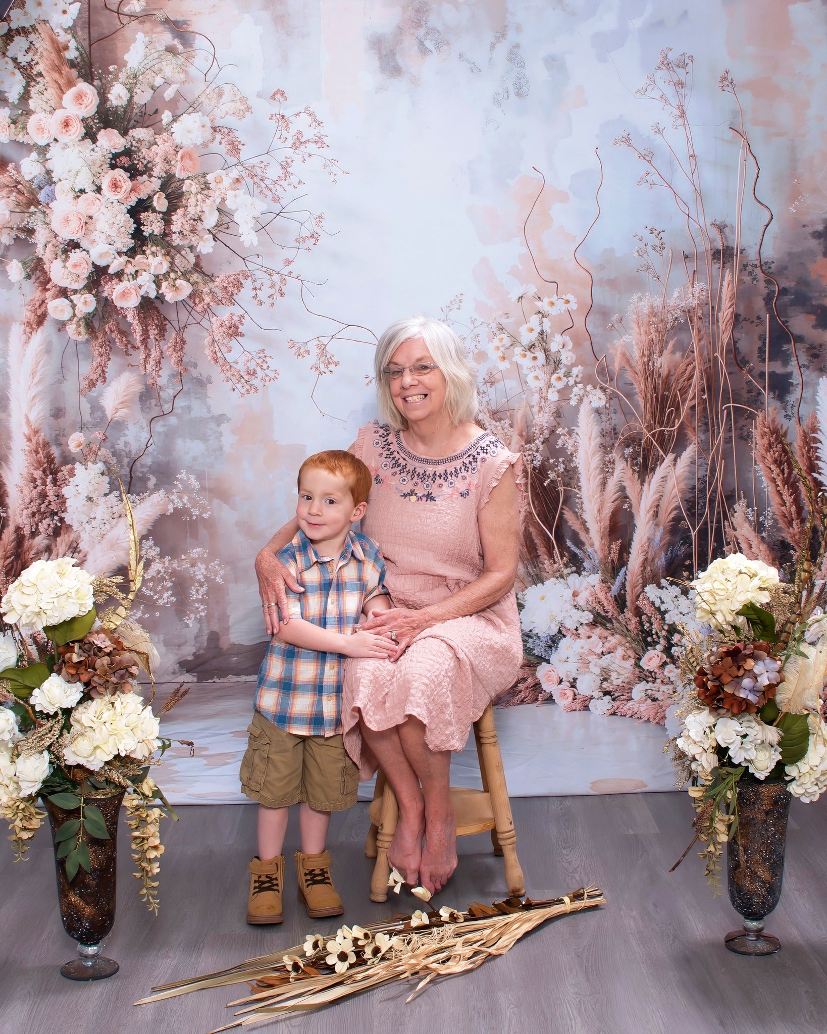 Kate Bohème Art abstrait Fleur Roseau Gris clair Toile de fond conçue par Emetselch - Kate Backdrop FR