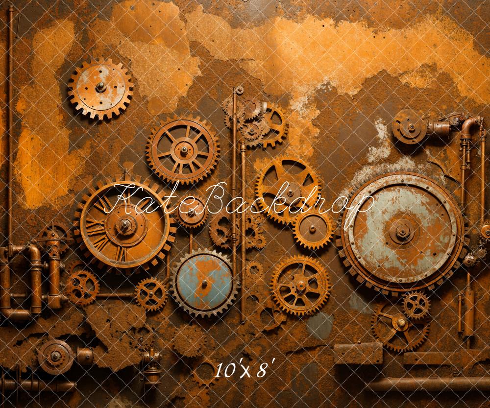 Kate Steampunk Fer rouillé Engrenages Marron foncé Toile de fond conçue par Emetselch - Kate Backdrop FR
