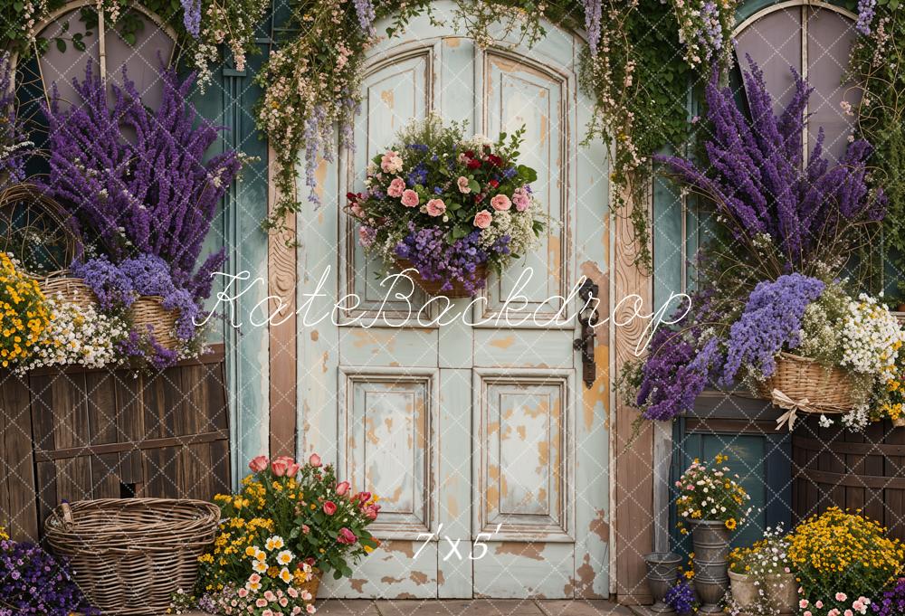 Kate Printemps Lavande Fleurs Porte en bois Toile de fond conçue par Emetselch - Kate Backdrop FR