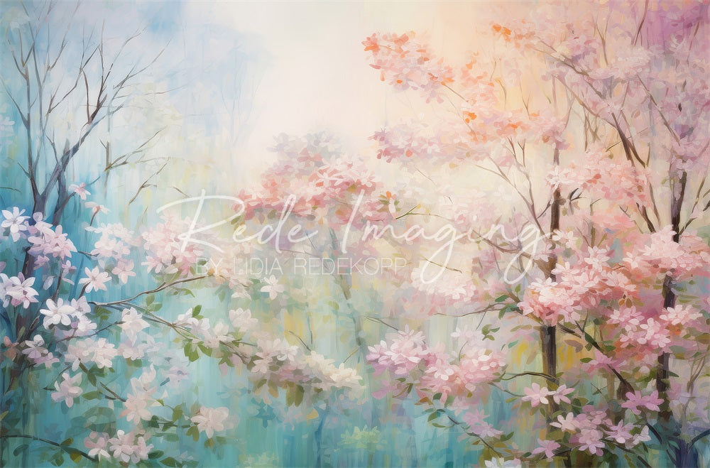 Kate Doux Printemps Fleurs Rose et Bleu Toile de fond conçue par Lidia Redekopp - Kate Backdrop FR