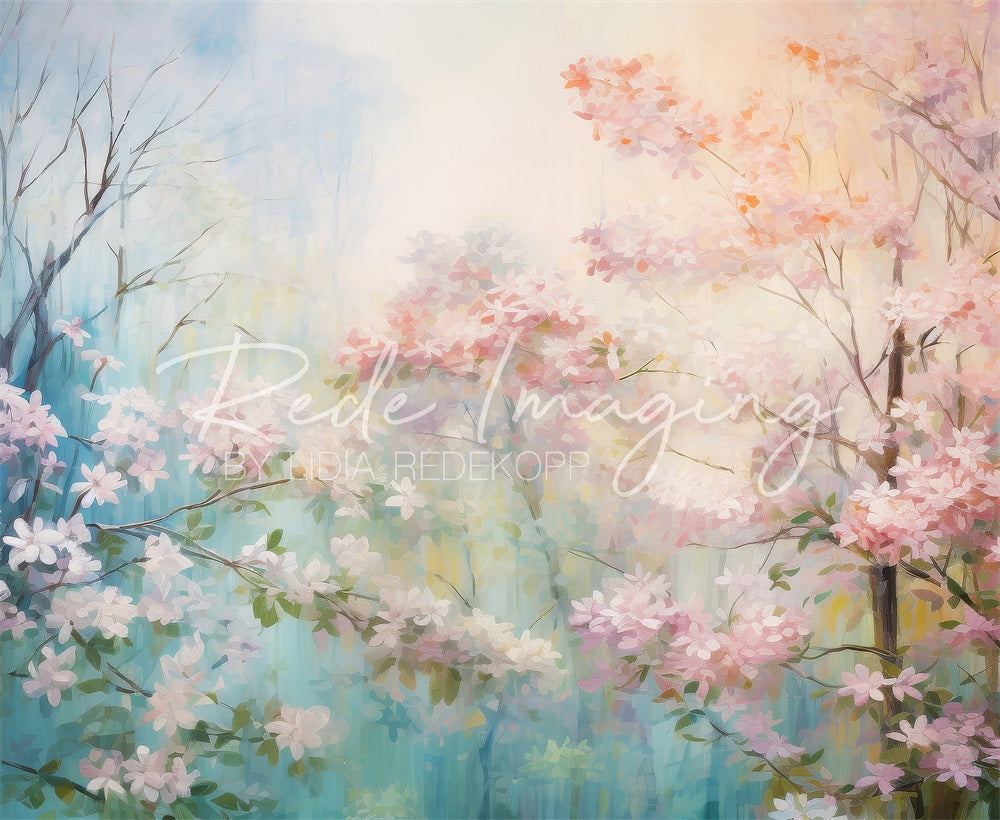 Kate Doux Printemps Fleurs Rose et Bleu Toile de fond conçue par Lidia Redekopp - Kate Backdrop FR