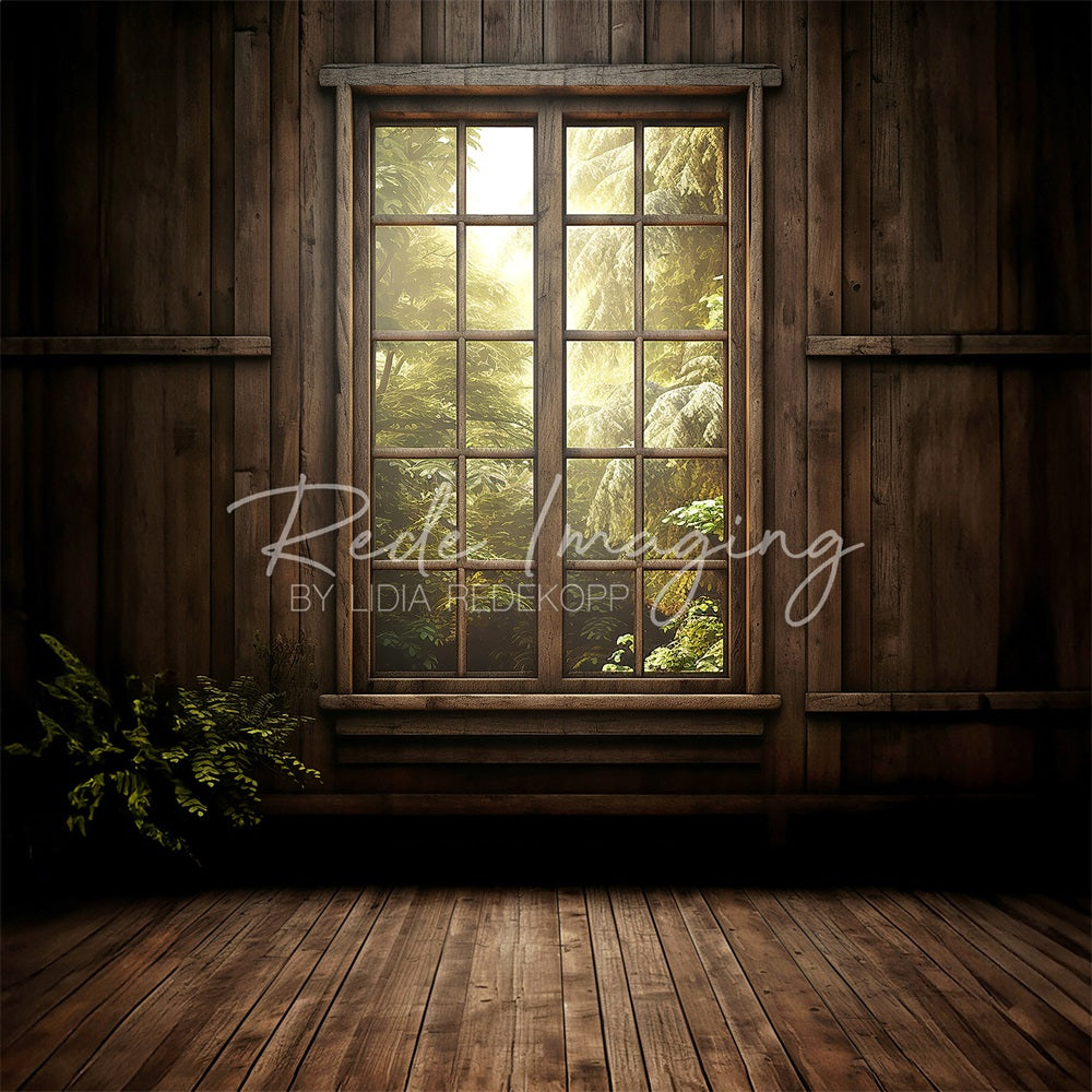 Kate Sombre Cabane en bois Fenêtre Plantes Toile de fond conçue par Lidia Redekopp - Kate Backdrop FR