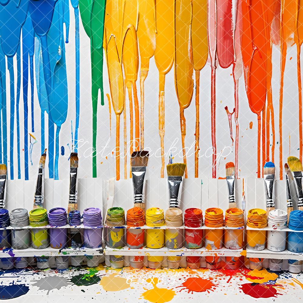 Kate Retour à l'école Aquarelle Outils Coloré Peinture Toile de fond conçue par Emetselch - Kate Backdrop FR