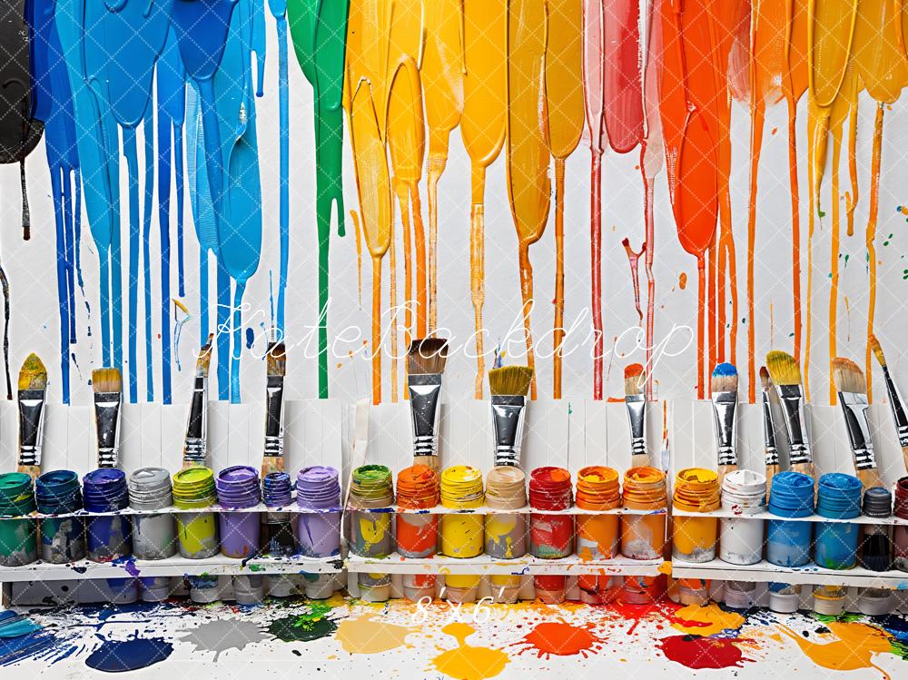 Kate Retour à l'école Aquarelle Outils Coloré Peinture Toile de fond conçue par Emetselch - Kate Backdrop FR