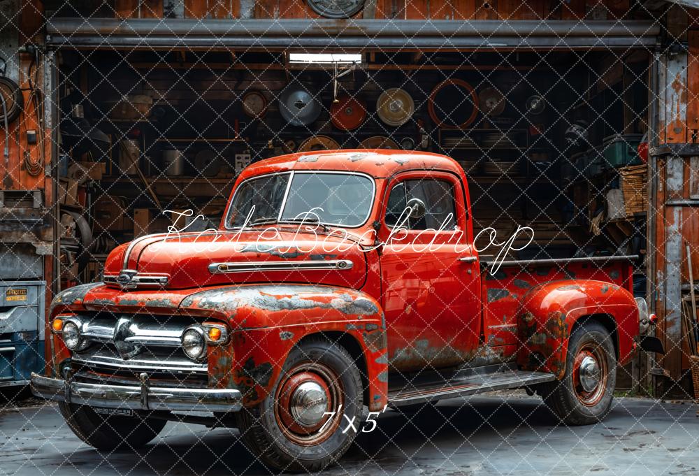 Kate Rouillé Vieux Garage Camion Rouge Toile de fond conçue par Emetselch - Kate Backdrop FR