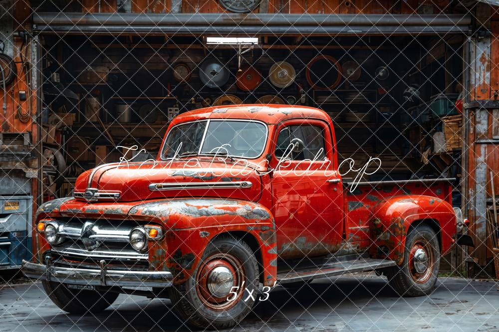Kate Rouillé Vieux Garage Camion Rouge Toile de fond conçue par Emetselch - Kate Backdrop FR